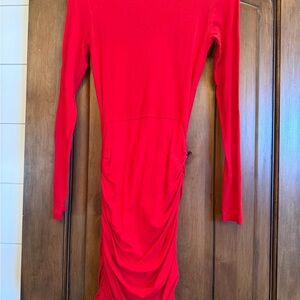 Express Vibrant Red Long Sleeve Dress